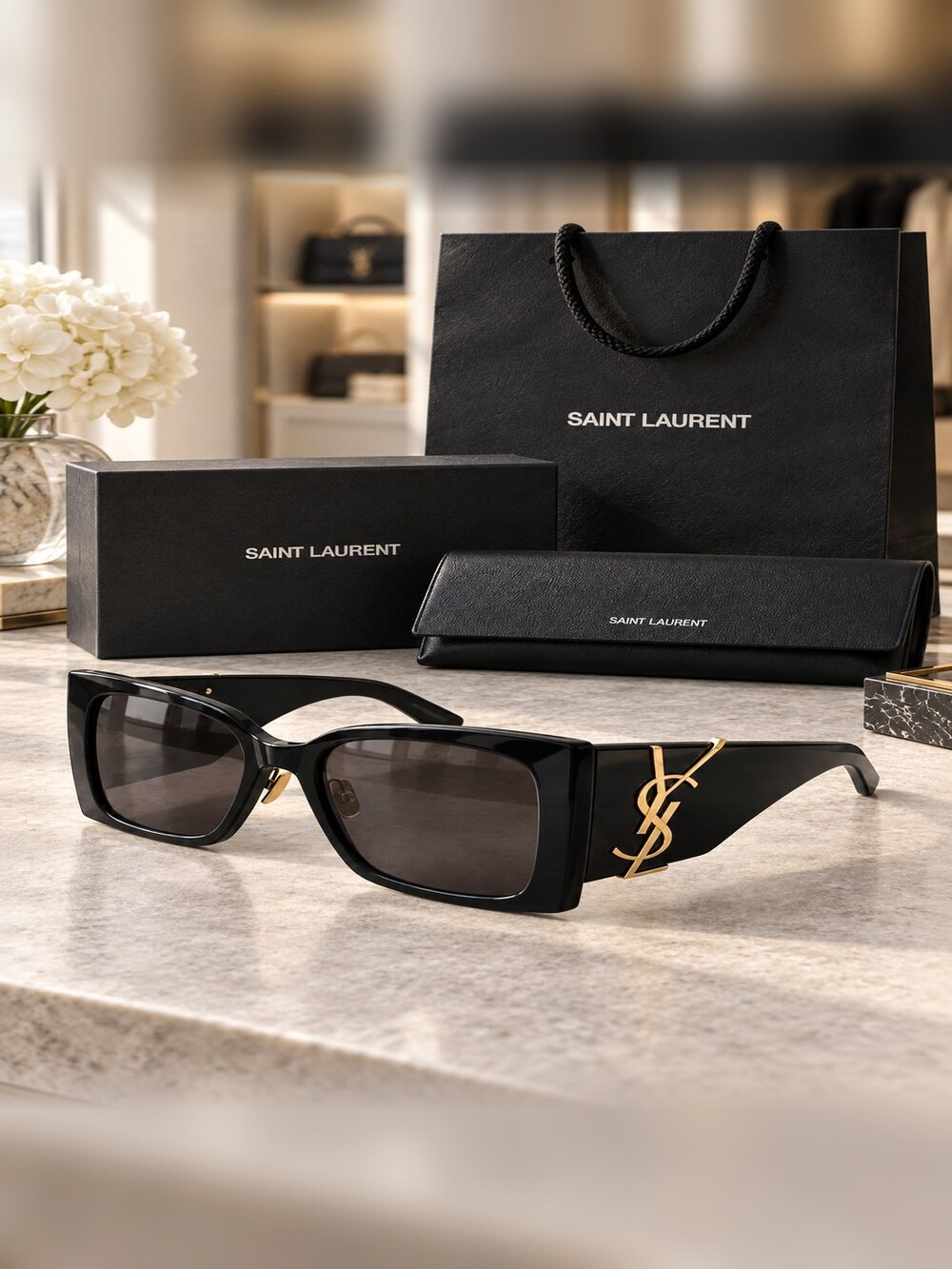 YSL Black Square Monogram Sunglasses - Picture 2 of 6
